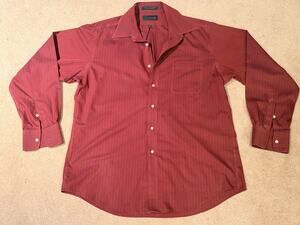 Vintage Marshall Field’s Men’s Dress Shirt 16.5 34/35 Burgundy Pinstripe Cotton